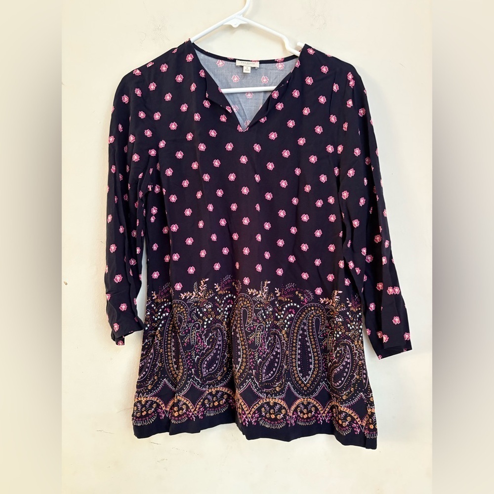 Talbots Black and Pink Paisley Blouse size S